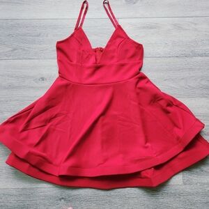CBR Red Layered Dress Womens Large Spaghetti Straps V Neck Formal Wedding Mini